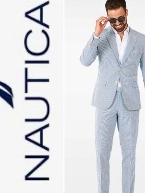 Nautica Light Blue & White Seersucker Suit - Two-Piece Blazer and Pants